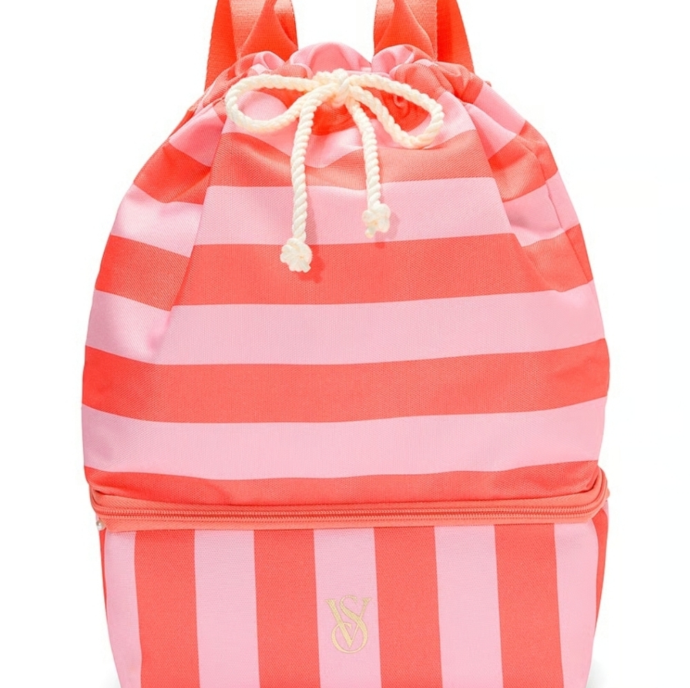 Victoria's Secret Pink and Coral Striped Backpack COLER